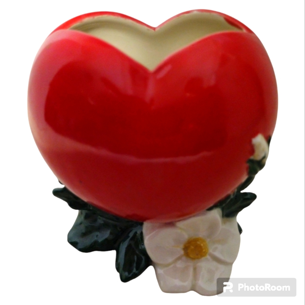 Retro Vintage Vase Valentine Red Heart Vallona Starr California Pottery Mid Ce…